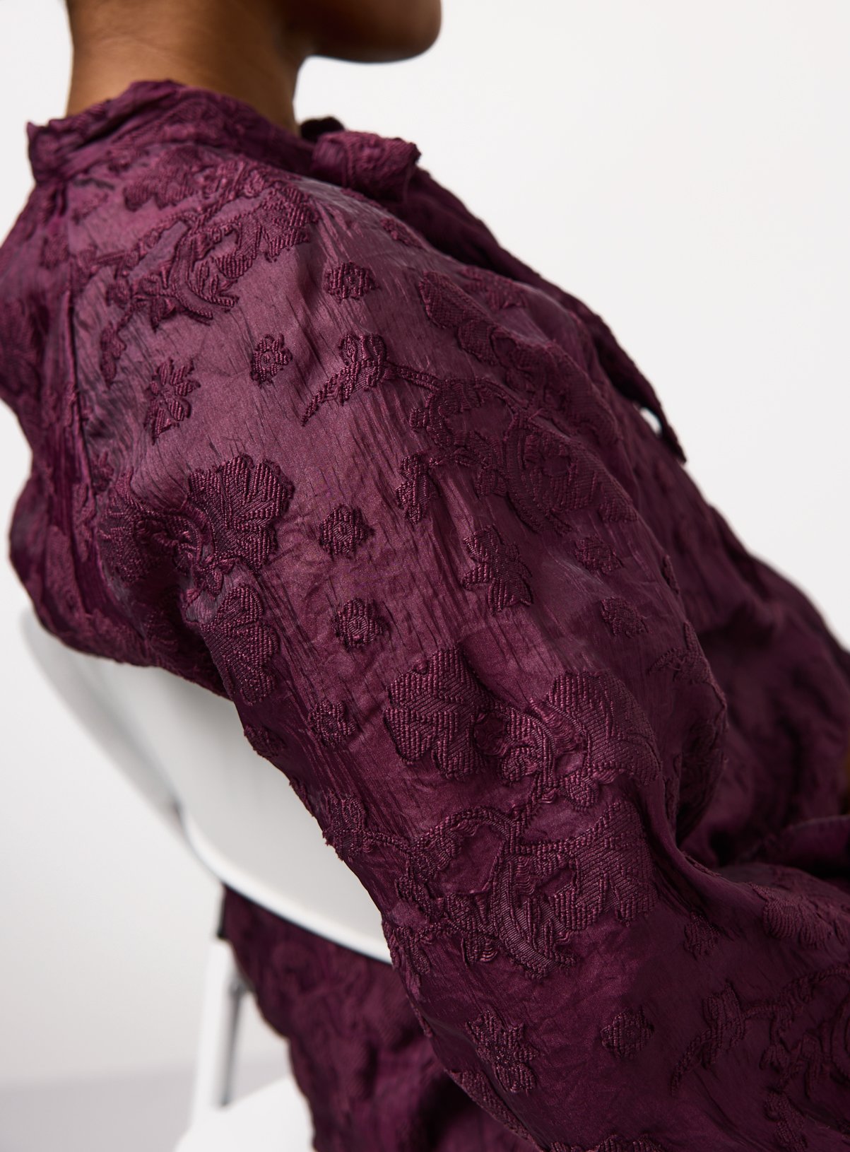 Dark Red Tie Neck Jacquard Blouse 18 - Image 3 thumbnail